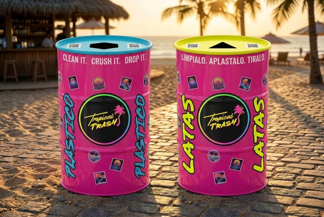Plástico and Latas barrel pair concept